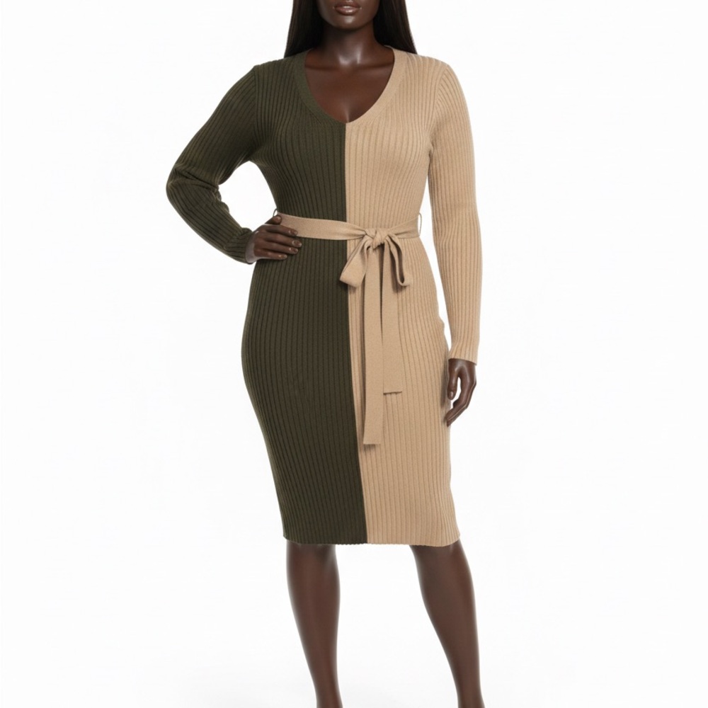 Fashion Nova Olive and Tan Long Sleeve Dress beautiful and very comfortable